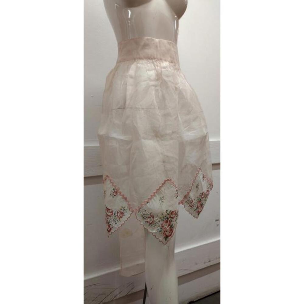 40s 50s Silk Organza Apron Mother Daughter Set Light Pink Red Roses Handkerchief - Picture 12 of 16
